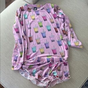 Kids Bubble Tea Pajama Set - Multicolor